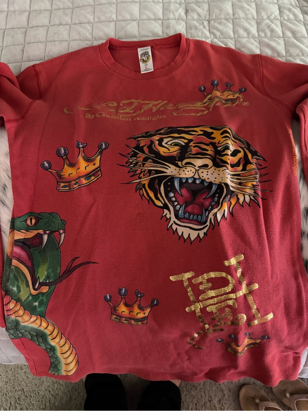 Ed Hardy Red Tiger & Snake Graphic Crewneck Sweatshirt